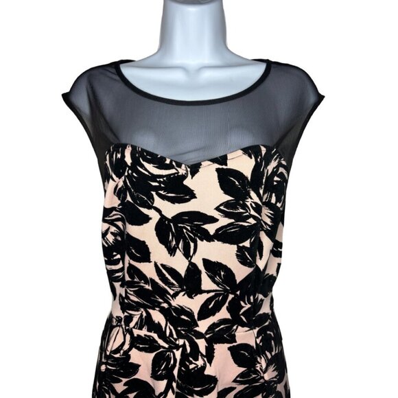 EnFocus Studio Sz 12 Pink W/ Velvet Flowers Mesh Sweetheart Neck Midi Dress(1393 - Picture 3 of 4